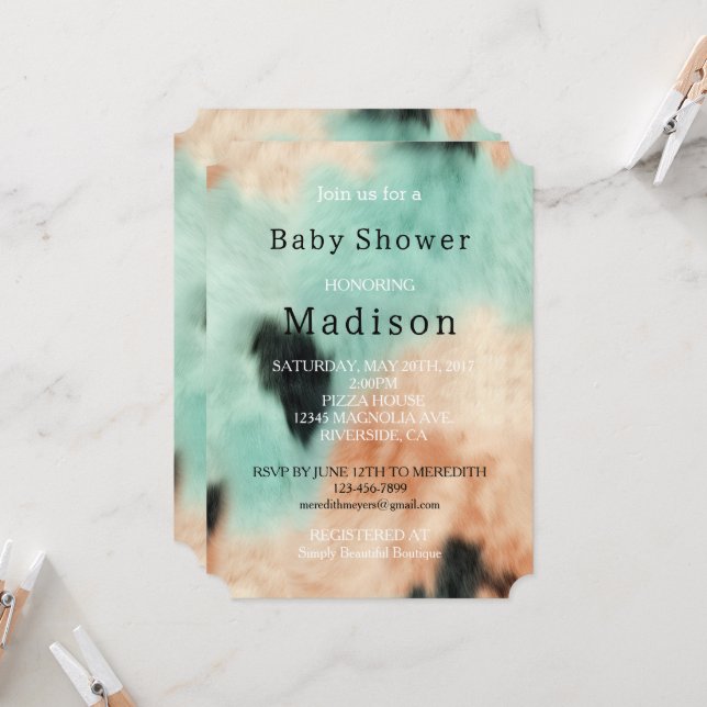 Peach Mint Cream Southwest Cowgirl Cowhide Invitation (Front/Back In Situ)