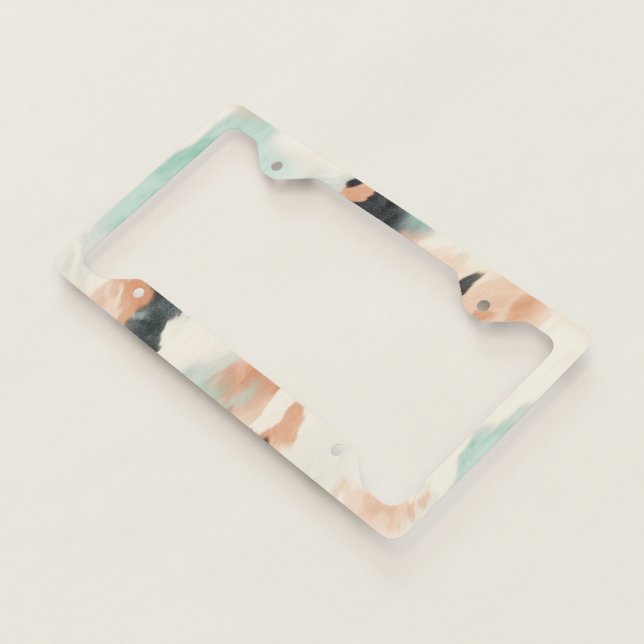 Peach Mint Cream Western Cowhide  License Plate Frame (3/4)