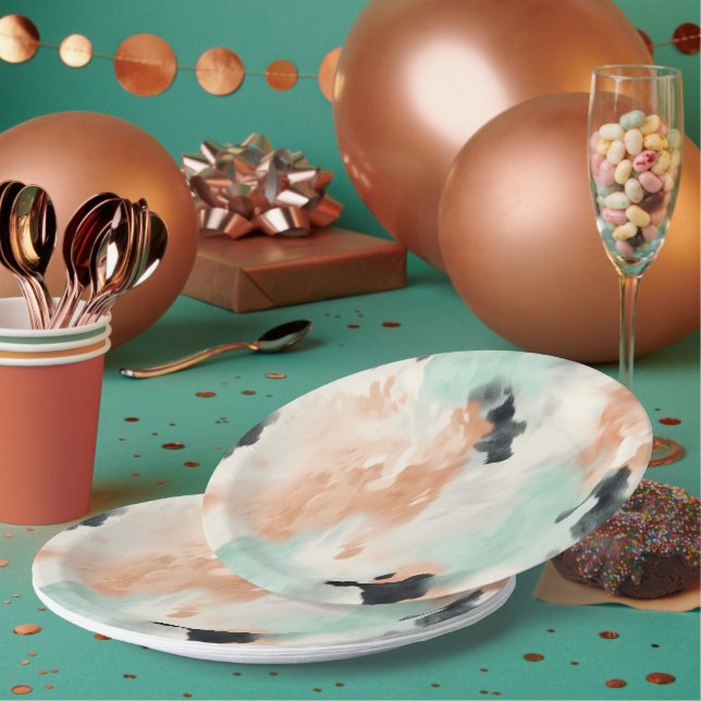 Peach Mint Cream Western Cowhide  Paper Plates (Multi)