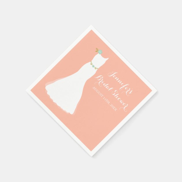 Peach Mint Floral Wedding Gown Bridal Shower Napkin