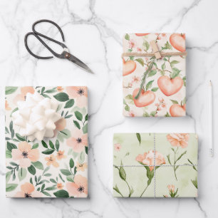 Peach Mint Flowers Hearts Beauty Birthday Wrapping Paper Sheets