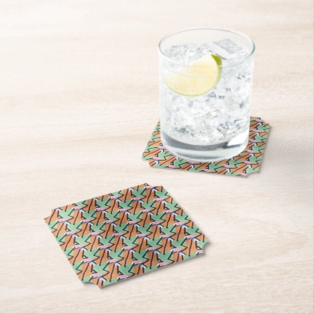 Peach & Mint Geometric Rhythm Pattern Design 1309 Paper Coaster (Insitu)