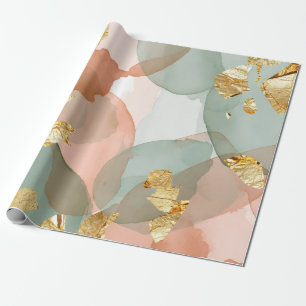 Peach & Mint Gold Leaf Easter  Wrapping Paper