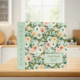 Peach Mint Green Floral Treasured Family Recipes 3 Ring Binder