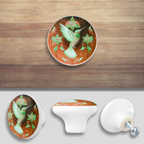 Peach Mint Humming bird Cabinet Drawer Furniture Ceramic Knob