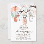 Peach & Mint Mason Jars Floral Baby Shower Invite (Front)