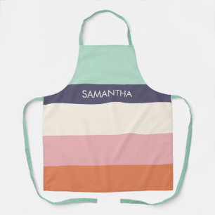 Peach Mint Modern Color Blocks Stripes Personalize Apron