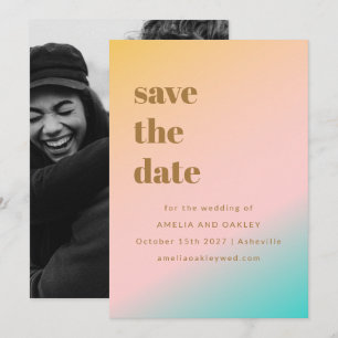 Peach Mint Ombre Bold Typography Wedding Photo Save The Date