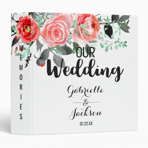 Peach  Mint Peony Floral Wedding Photo Album Binder