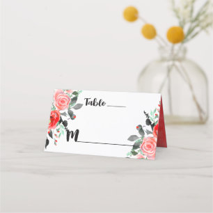 Peach & Mint Peony Table Number Seating Name Place Card