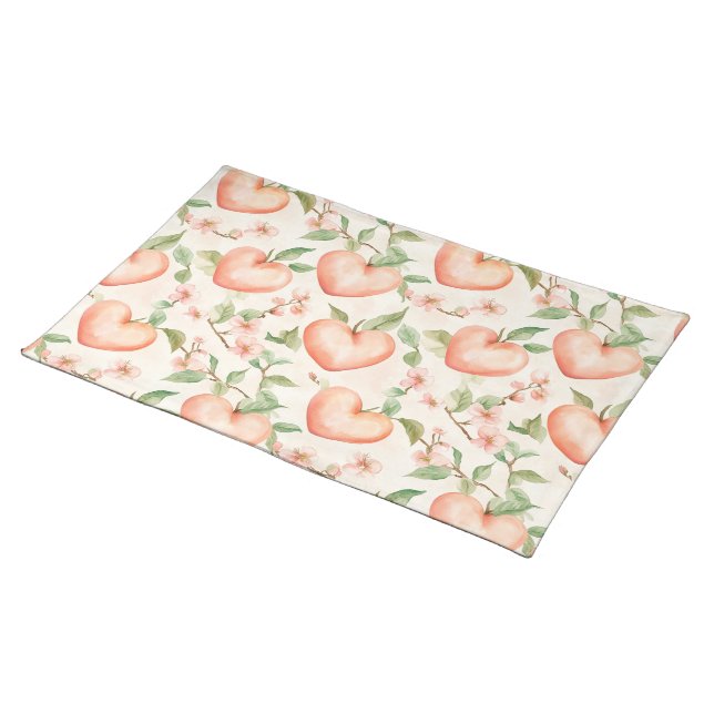 Peach Mint Pretty Heart Flowers Bridal Shower Cloth Placemat (On Table)