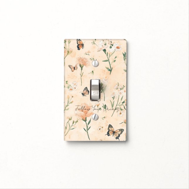 Peach Mint Pretty Heart Flowers Bridal Shower Light Switch Cover (In Situ)