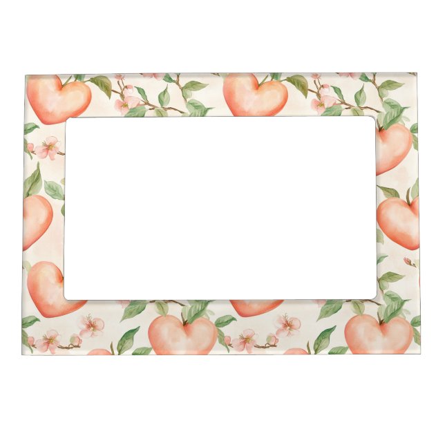Peach Mint Pretty Heart Flowers Bridal Shower Magnetic Frame (Front)