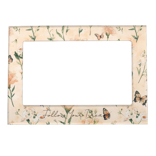 Peach Mint Pretty Heart Flowers Bridal Shower Magnetic Frame (Front)