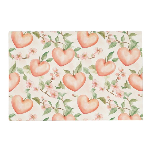 Peach Mint Pretty Heart Flowers Bridal Shower Placemat (Front)