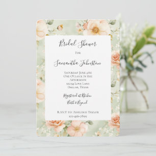 Peach Mint Pretty Rose Floral Bridal Shower Invitation