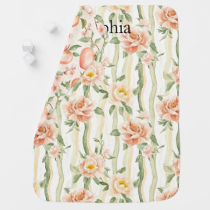 Peach Mint Roses Floral Stripes Baby Shower Blanket