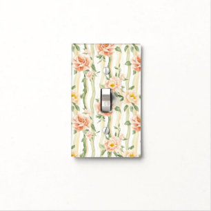 Peach Mint Roses Floral Stripes Light Switch Cover