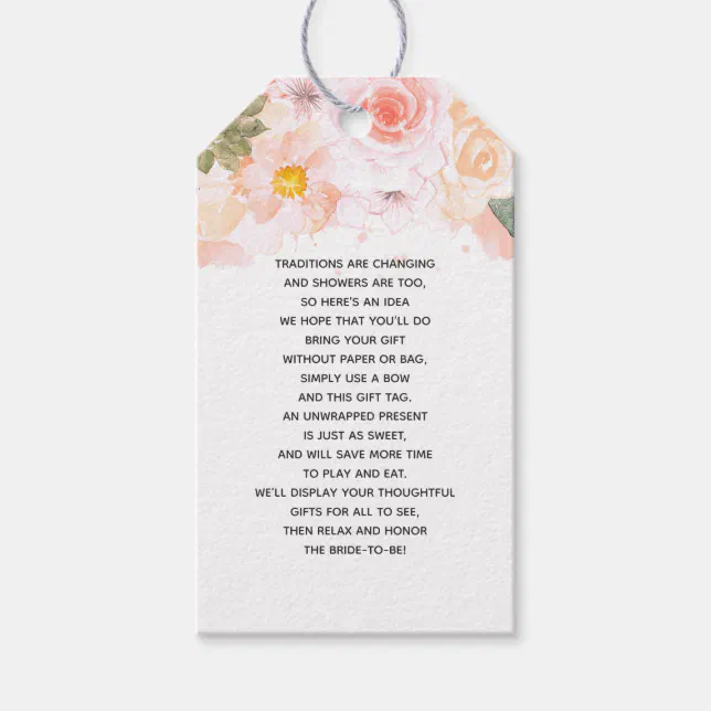 Peach Mint Succulent Floral Bridal Display Shower Gift Tags | Zazzle