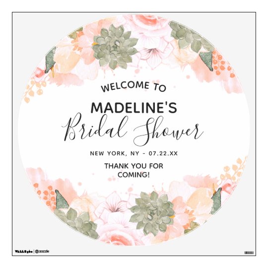 Peach & Mint Succulents Bridal Shower Welcome Sign Wall Decal | Zazzle.com