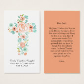 Peach Mint Watercolor Floral Cross Prayer Card (Front & Back)