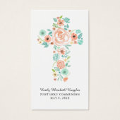 Peach Mint Watercolor Floral Cross Prayer Card (Front)