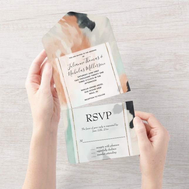 Peach Mint White Western Cowhide All In One Invitation (Tearaway)