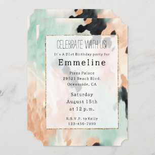 Peach Mint White Western Cowhide Invitation