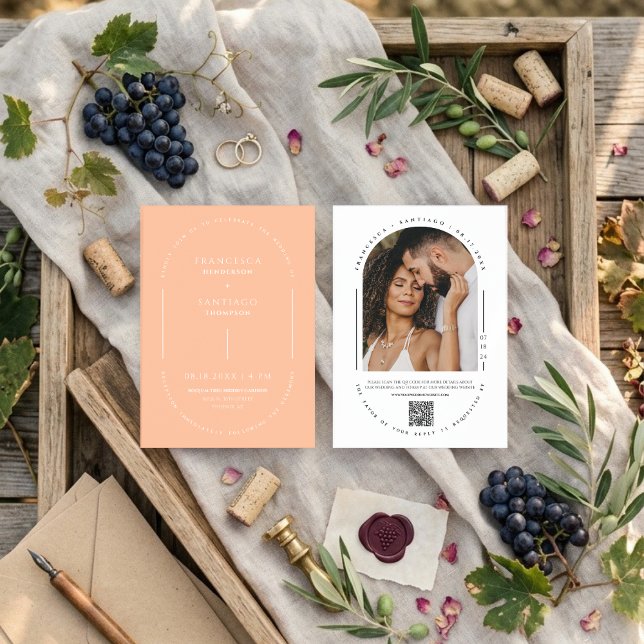 Peach Modern Arch QR Code Wedding Photo Invitation (Creator Uploaded)