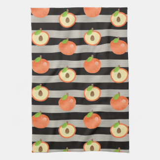 Peach Modern Black & White Stripes Kitchen Towel