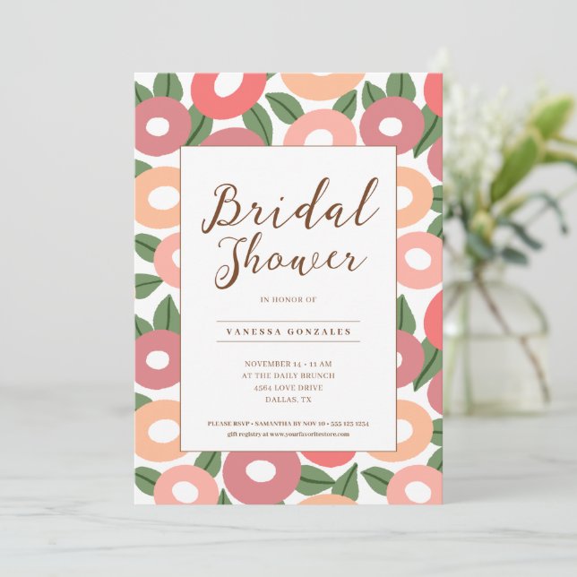 Peach Modern Floral Bridal Shower Invitation  (Standing Front)