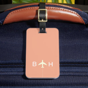 Peach Modern Monogram Airplane Travel Feminine Luggage Tag