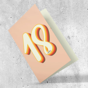 Peach Modern Retro Groovy Eighteen 18th Birthday Card