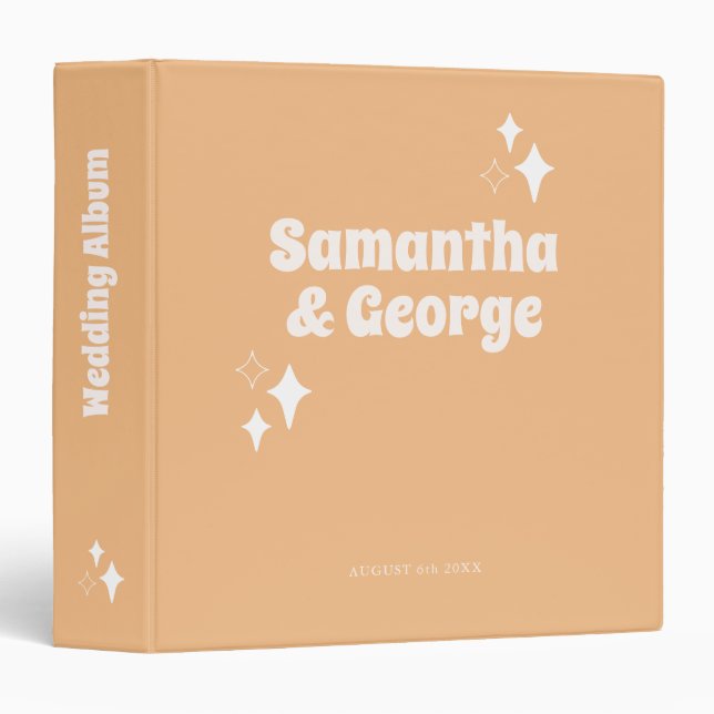 Peach Modern Retro Typography Wedding Album 3 Ring Binder (Front/Spine)