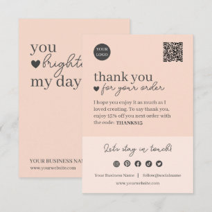 Peach Modern Script, Thank You Candle Business  Enclosure Card