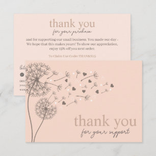 Peach Modern Script, Thank You Candle Business  Enclosure Card