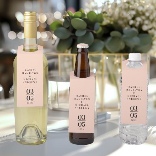 Peach Modern Simpel Wedding   Bottle Hanger Tag