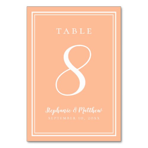 Peach Modern Simple Wedding Reception Minimalist Table Number