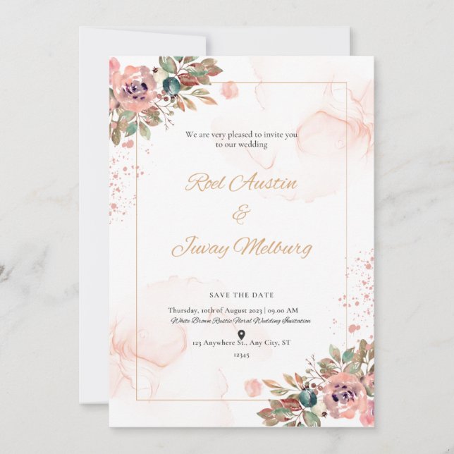 Peach Modern Wedding Invitation  (Front)
