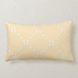 Peach Modern White Daisy Diagonals Lumbar Pillow