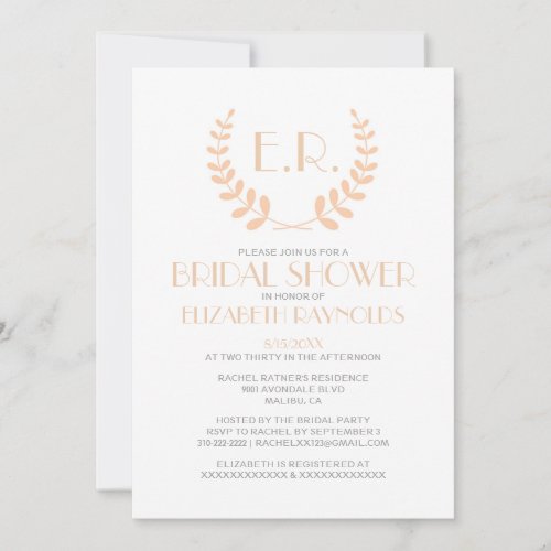 Peach Monogram Bridal Shower Invitations