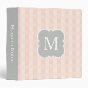 Peach Monogram Gingham Pattern 3 Ring Binder