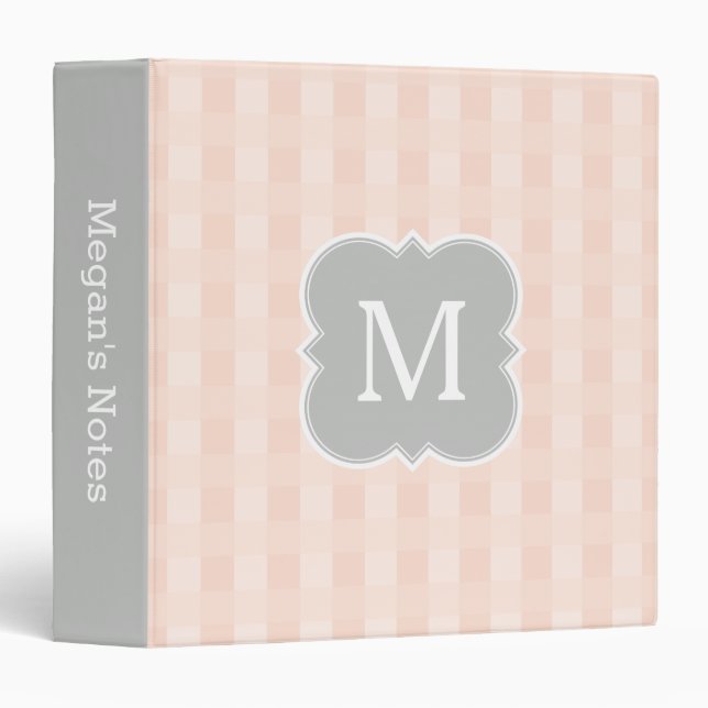 Peach Monogram Gingham Pattern 3 Ring Binder (Front/Spine)