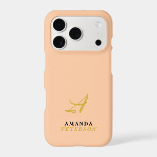 Peach Monogram Gold Initial Black Name Elegant  iPhone 17 Pro Case