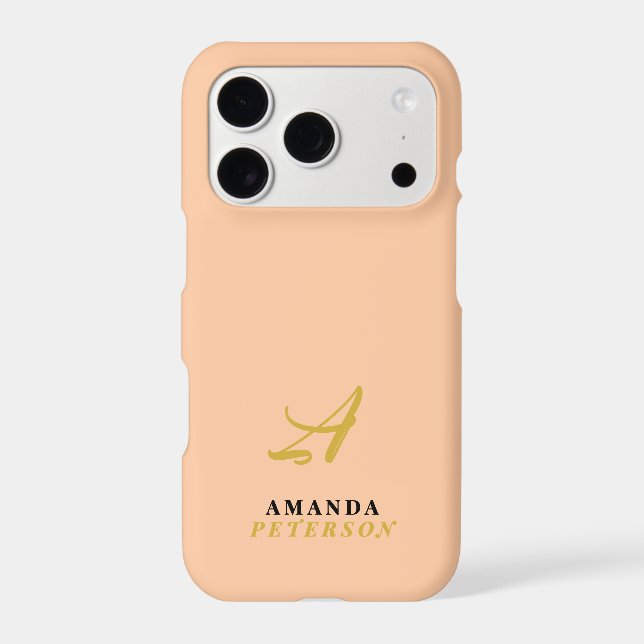 Peach Monogram Gold Initial Black Name Elegant  iPhone Case (Back)