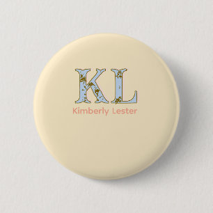 peach monogram name letter vintage bold pastel ret button