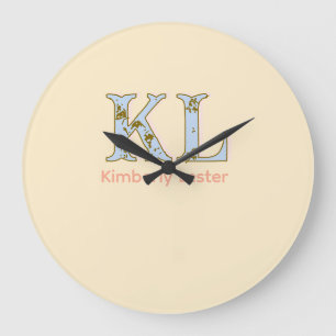 peach monogram name letter vintage bold pastel ret large clock