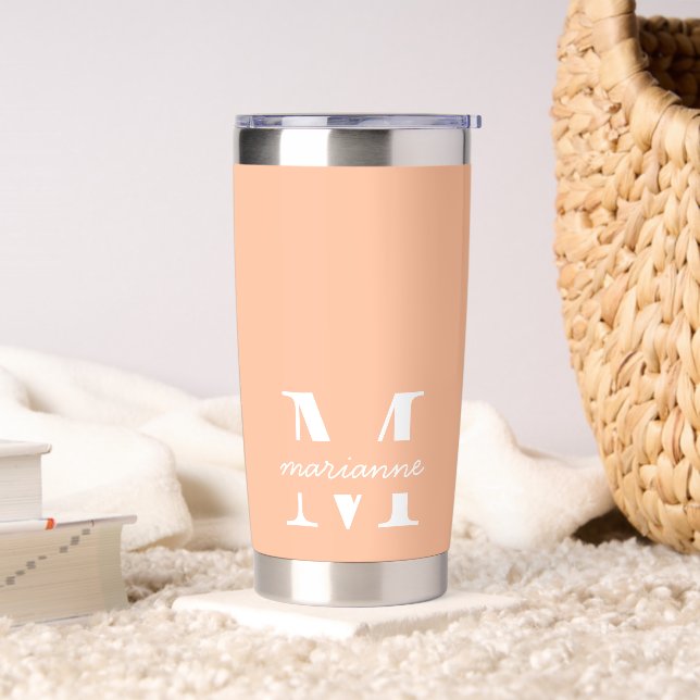 Peach Monogram Name Simple Custom Insulated Tumbler (Living Room)