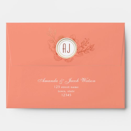 Peach Monogram Wedding Envelope