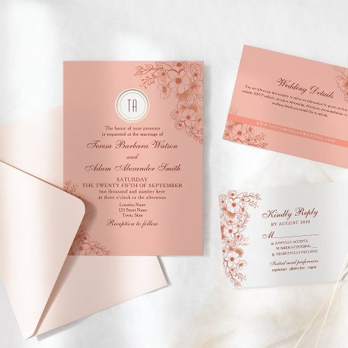 Peach Monogram Wedding Invitation